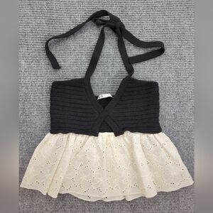 NWOT ZARA Halter Black & Ivory, Small, Elastic Waist, Closet Staple, Babydoll
